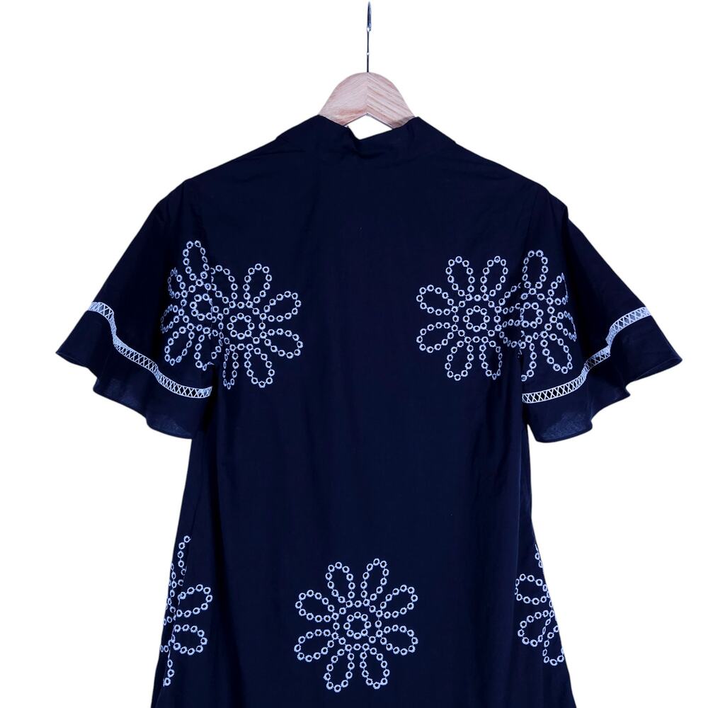 Pearl by Lela Rose Womens Dress XS Black Embroidered Ruffle Hem Boho Cottagecore - Picture 10 of 13